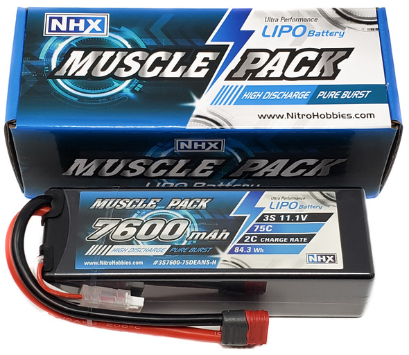 NHX Muscle Pack 3S 11.1V 7600mAh 75C Hard Case Lipo Battery w/ DEANS Connector