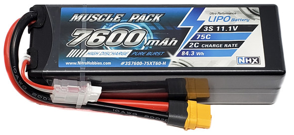 NHX Muscle Pack 3S 11.1V 7600mAh 75C Hard Case Lipo Battery w/ XT60 Connector