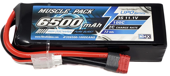NHX Muscle Pack 3S 11.1V 6500mAh 100C Lipo Battery w/ DEANS Connector