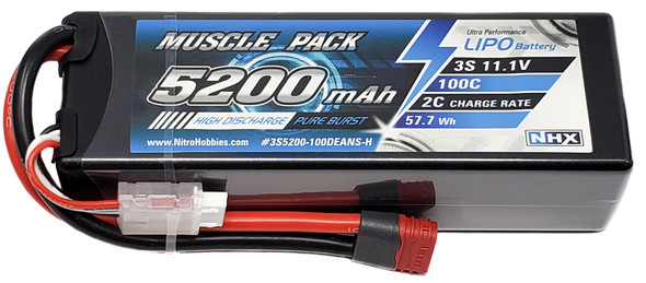 NHX Muscle Pack 3S 11.1V 5200mAh 100C Hard Case Lipo Battery w/ DEANS Connector