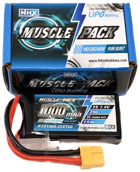 NHX Muscle Pack 2S 7.4V 1000mAh 25C Lipo Battery w/ XT60 Connector