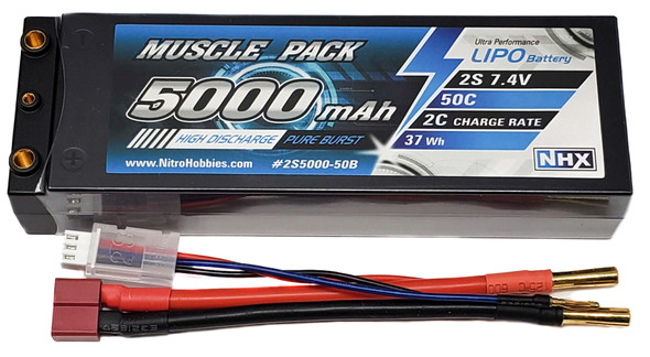 NHX Muscle Pack 2S 7.4V 5000mAh 50C Hard Case Lipo Battery w/ 4mm Dean Connector