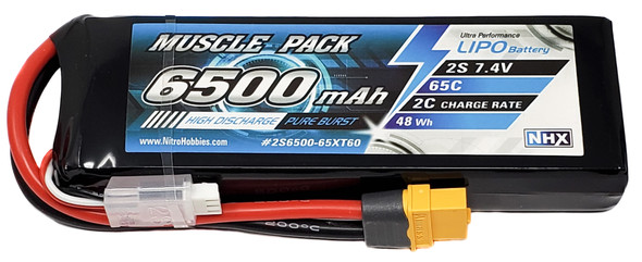 NHX Muscle Pack 2S 7.4V 6500mAh 65C Lipo Battery w/ XT60 Connector
