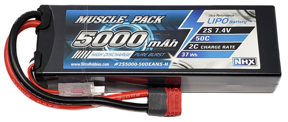 NHX Muscle Pack 2S 7.4V 5000mAh 50C Hard Case Lipo Battery w/ DEANS Connector