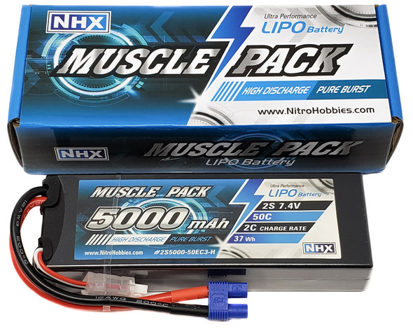NHX Muscle Pack 2S 7.4V 5000mAh 50C Hard Case Lipo Battery w/ EC3 Connector