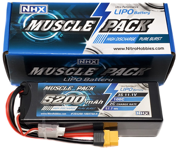 NHX Muscle Pack 3S 11.1V 5200mAh 100C Hard Case Lipo Battery w/ Traxxas Adapter