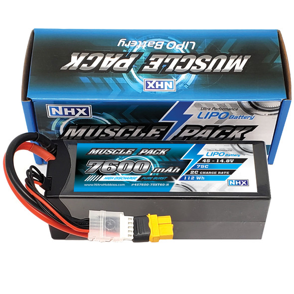 NHX Muscle Pack 4S 14.8V 7600mAh 75C Hard Case Lipo Battery w/ XT60 + Traxxas Adapter