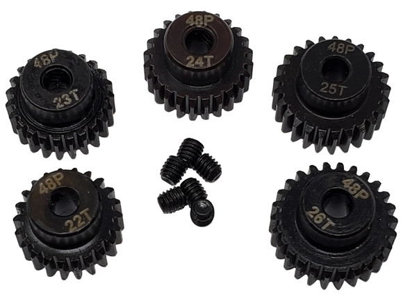 NHX 48P 3.17mm Bore Hardened Steel Pinion Gears: 22T, 23T, 24T, 25T, 26T