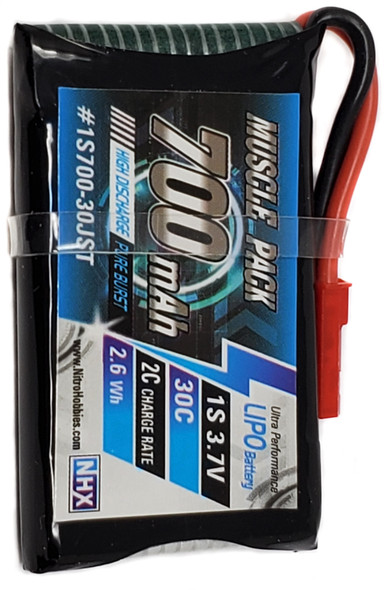 NHX Muscle Pack 1S 3.7V 700mAh 30C Lipo Battery w/ JST Connector