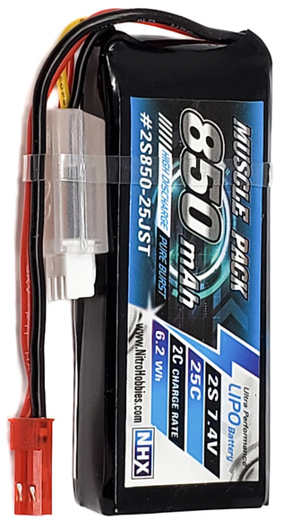 NHX Muscle Pack 2S 7.4V 850mAh 25C Lipo Battery w/ JST Connector