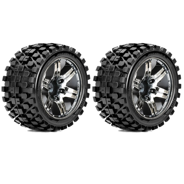 Roapex R/C Rhythm 1/10 Stadium Truck Tires Mounted on Chrome Black Wheels 12mm Hex (2)
