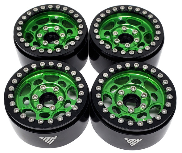 NHX RC 1.9" Aluminum Beadlock Crawler Wheels Rims - Green/Black 4pcs