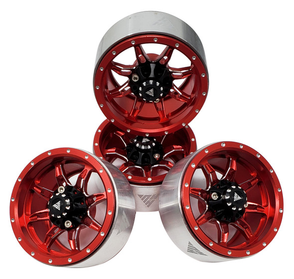 NHX 1.9" Aluminum Beadlock Crawler Wheels Rims - Spider A: Red 4pcs/set