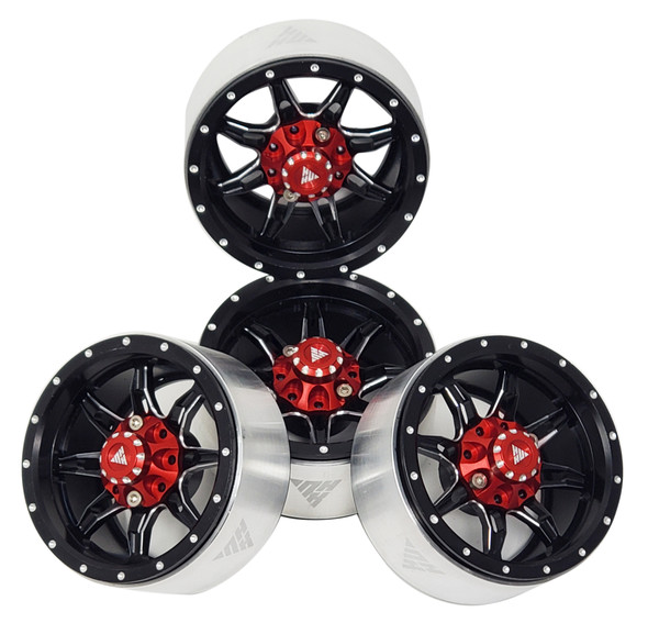 NHX RC 1.9" Aluminum Beadlock Crawler Wheels Rims - Black/Red 4pcs/set