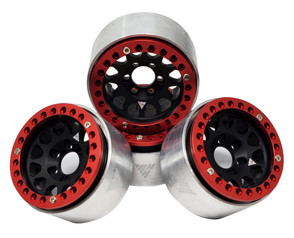 NHX RC 1.9" Aluminum Beadlock Crawler Wheels Rims - M105 Black/Red 4pcs