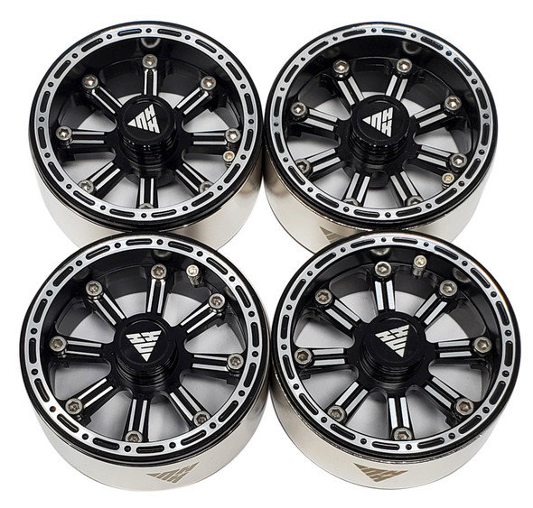 NHX RC 1.9" Aluminum Beadlock Crawler Wheels Rims - Black/Silver 4pcs