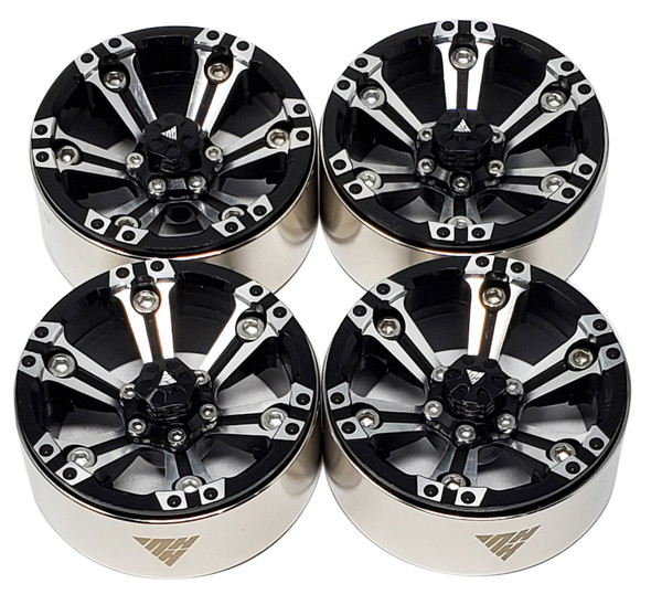 NHX RC 1.9" Aluminum Heavy Beadlock Crawler Wheels Rims -Black / Silver 4pcs