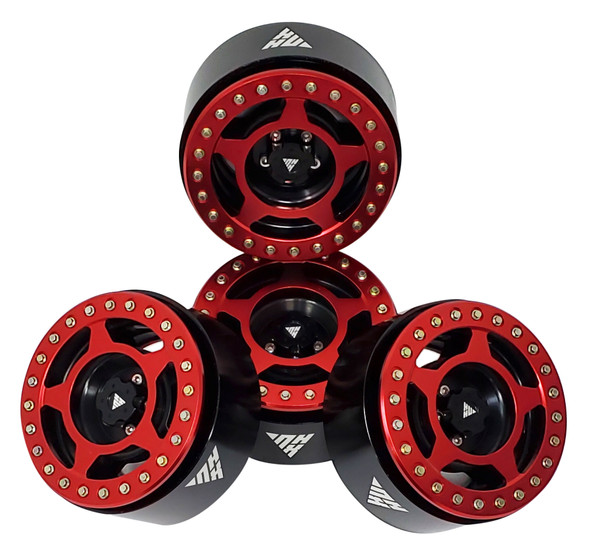 NHX RC 2.2'' Aluminum Beadlock Crawler Wheels Rims -Red/Black 4pcs/set