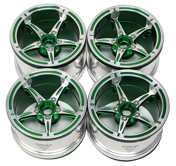 NHX RC 2.2'' Aluminum Beadlock Crawler Wheels Rims : Silver/Green 4pcs/set