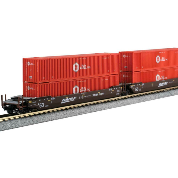 Kato 106-6178 Gunderson MAXI-IV (3Pk) Well Car w/ HUB Red Containers N Scale