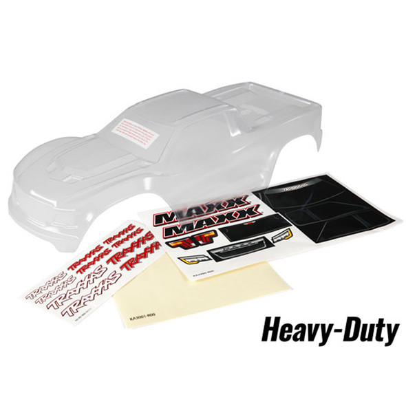 Traxxas 8914 Heavy Duty Clear Body w/ Window Masks / Decal Sheets : Maxx