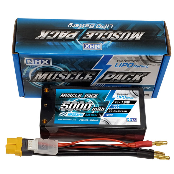 NHX Muscle Pack 2S 7.6v 5000mAh 130C Shorty Lipo-HV Battery w/XT60 Connector