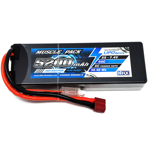 NHX Muscle Pack 2S 7.4V 5200mAh 50C Hard Case Lipo Battery w/ Deans Connector