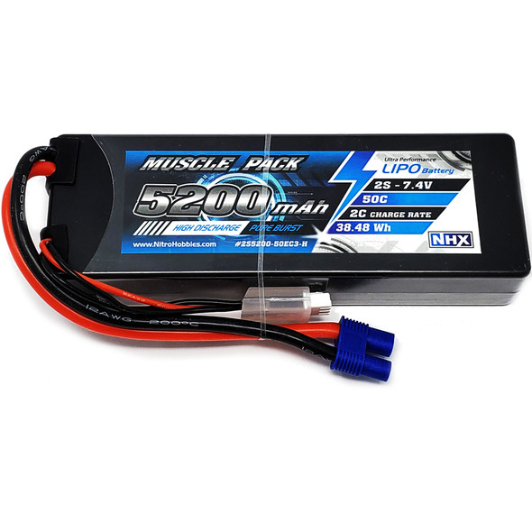 NHX Muscle Pack 2S 7.4V 5200mAh 50C Hard Case Lipo Battery w/ EC3 Connector