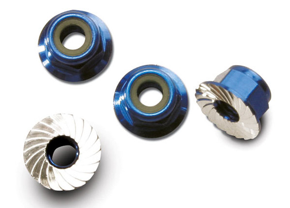 Traxxas 1747R Nuts 4mm Flanged Nylon Locking (4) Blue