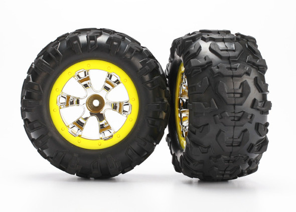 Traxxas 7276 Canyon AT Tires w/Yellow Geode Wheels (2) 1/16 Summit Grave Digger