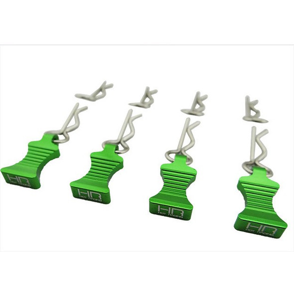 Hot Racing Green Aluminum Ez Pulls (4) Body Clips (8) : 1/10 Cars