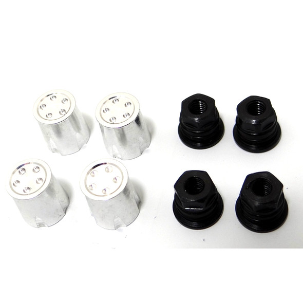 Hot Racing Aluminum Wheel Nut Caps and M4 Nuts Silver Flat Head (4)