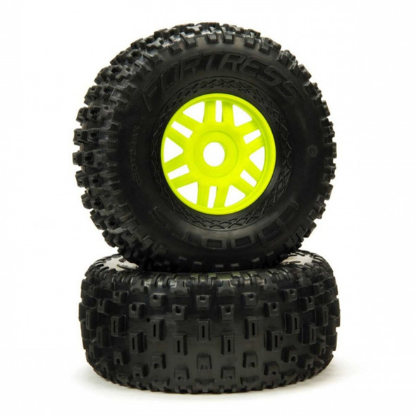 ARRMA ARA550068 dBoots Fortress Tire Set Glued Green Wheels (2)