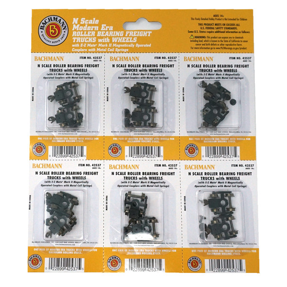 Bachmann 42537 Roller-Bearing Freight Trucks w/ Wheels (Pack of 6) : N Scale