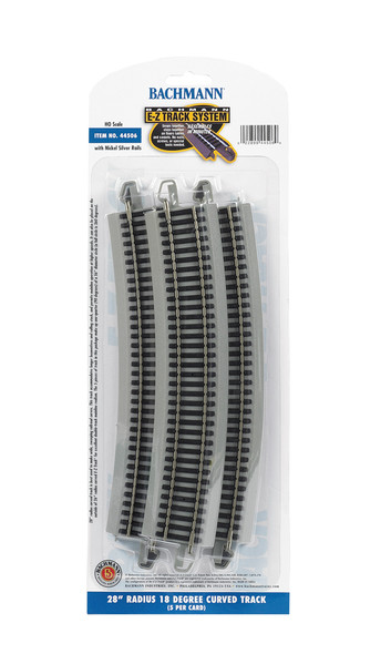 Bachmann 44506 EZ-Track 28" Radius 18 Degree Curved (5) w/ Nickel Silver Rails HO Scale