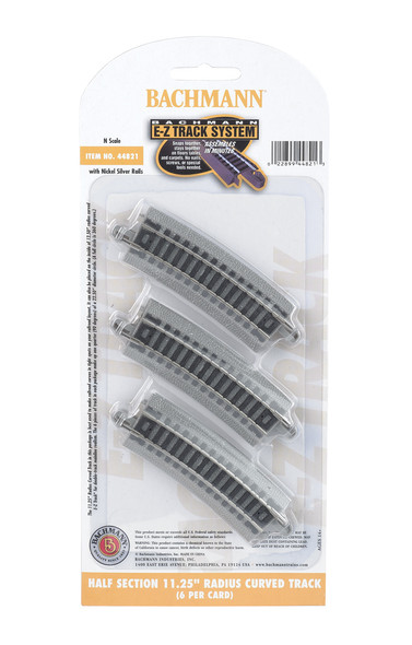 Bachmann 44821 EZ-Track Half Section 11.25" Radius Curved Track (6) N Scale