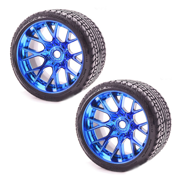 Sweep Racing SRC Monster Truck Road Crusher Belted Tire Blue Chrome Wheel (2)