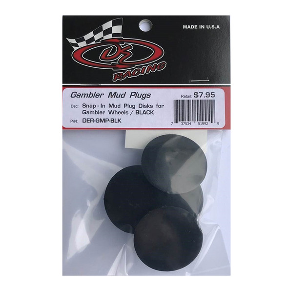 DE Racing DER-GMP-BLK Snap-In Mud Plugs Disk : Gambler Wheels Black (4)