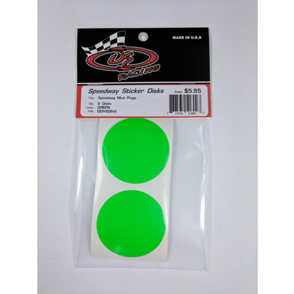 DE Racing DER-SDS-G Sticker Disks for Speedway Mud Plugs Green (8)