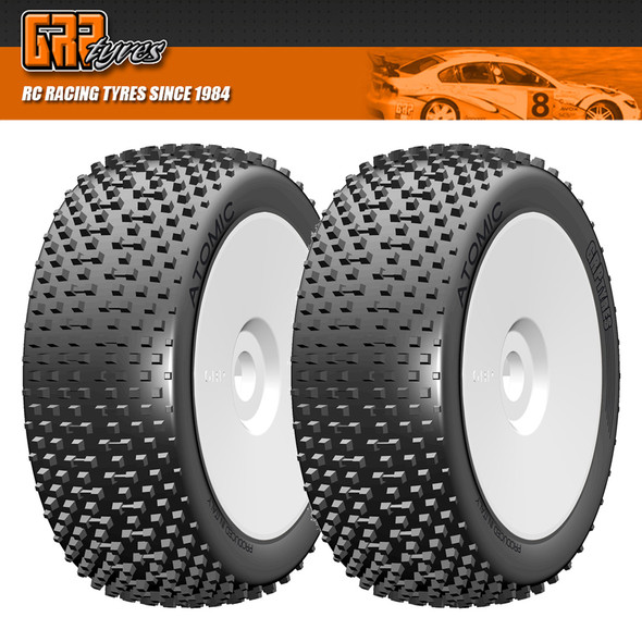 GRP GBX05X 1:8 Buggy ATOMIC X ExtraSoft Mounted Tires w/ White Wheel (2) : F/R