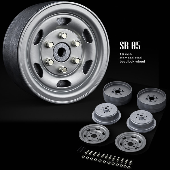 Gmade GM70502 1.9″ SR05 Beadlock Wheels Semigloss Silver (2)