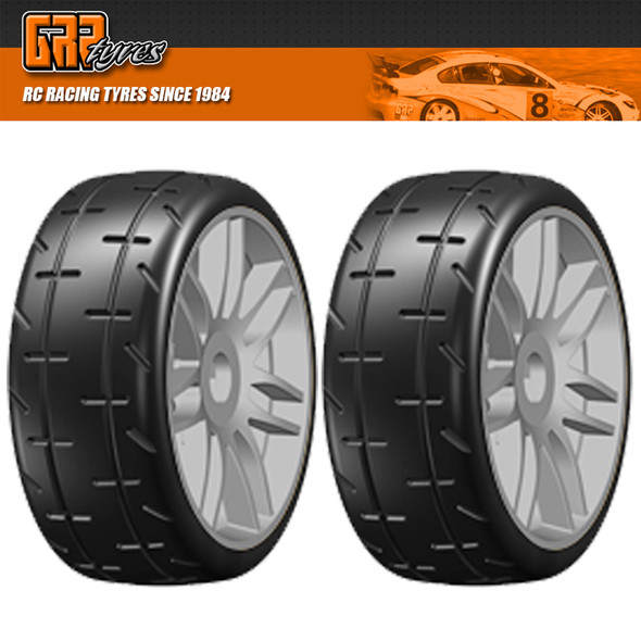 GRP GTK01-S5 1:8 GT T01 REVO S5 Medium Belted Tire w/ Spoked Silver Wheel (2)