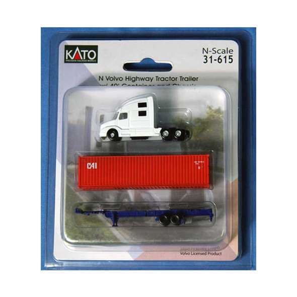 Kato 31615 Volvo Highway Tractor Trailer w/40' Container CAI & Chassis : N Scale