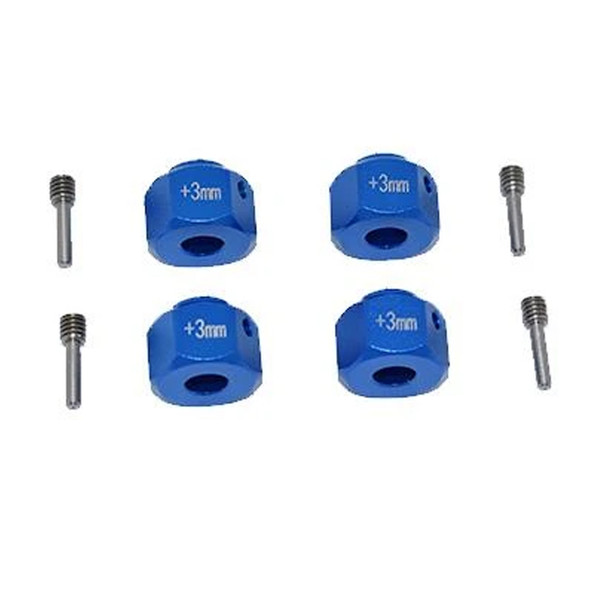 GPM Alum Wheel Hex Adapters +3mm Blue : SCX10 III Jeep Wrangler / Capra 1.9