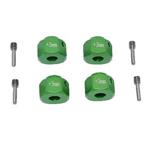 GPM Alum Wheel Hex Adapters +3mm Green : SCX10 III Jeep Wrangler / Capra 1.9