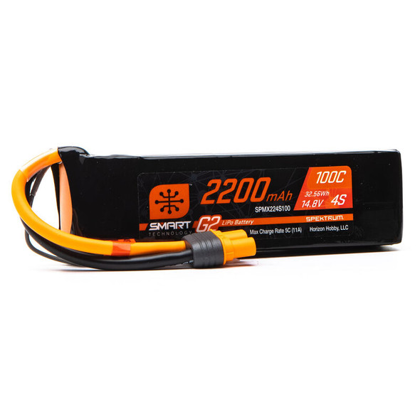 Spektrum SPMX224S100 14.8V 2200mAh 4S 100C Smart G2 LiPo Battery : IC3