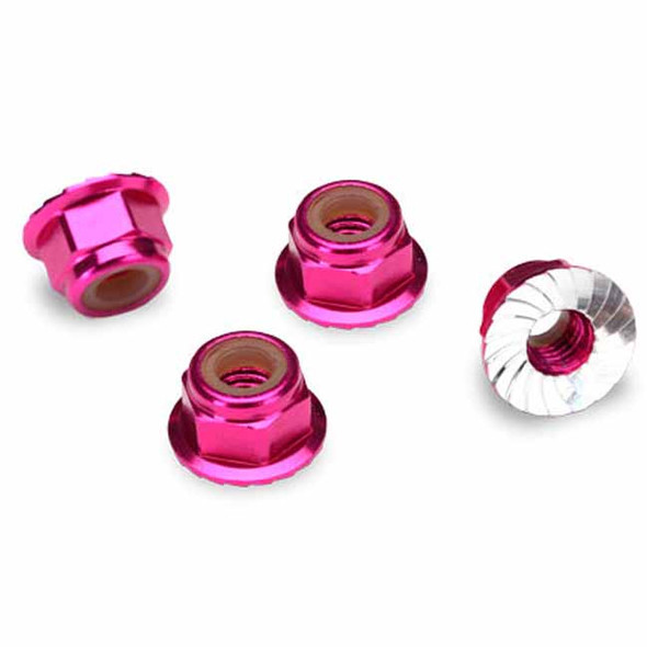 Traxxas 1747P Pink-anodized Aluminum Flanged Nylon Locking Nuts 4mm (4)