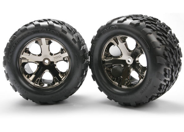 Traxxas 3668A Rear All-Star Black Chrome Wheels w/Talon Tires (2)