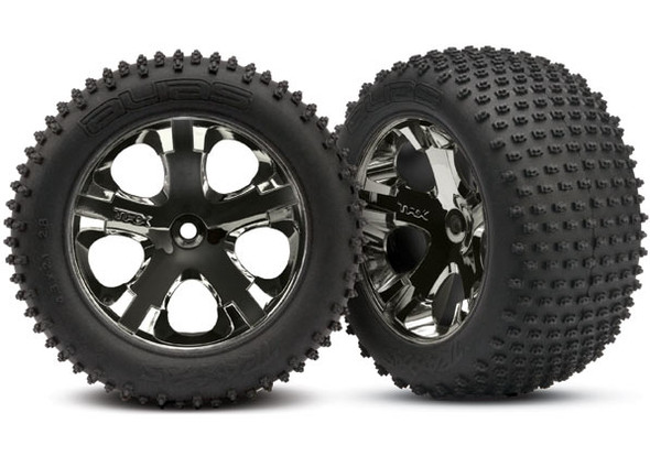 Traxxas 3770A Rear All-Star Black Chrome Wheels w/ Alias Tires (2)