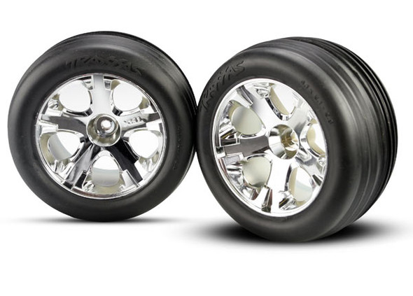 Traxxas 3771 Front All-Star Chrome Wheels w/ Ribbed Tires (2)
